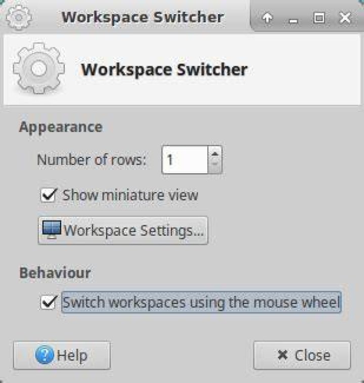 Xfce Workspace Switcher - mouse wheel