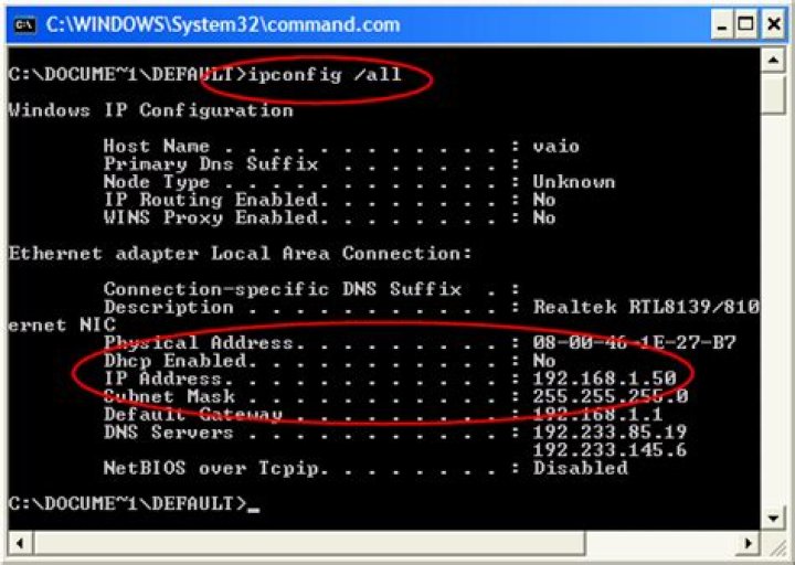 XP Ipconfig
